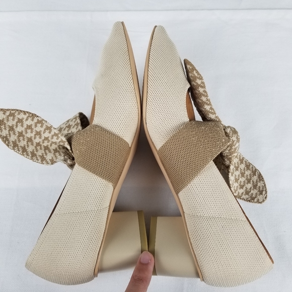 Vivaia Aurora Cream Pointed Toe Bow Houndstooth Mary Jane Block Heels Size 7.5 - Picture 6 of 12